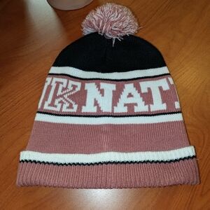 Victoria's Secret PINK Knit Beanie Begonia Pink Black White O/S